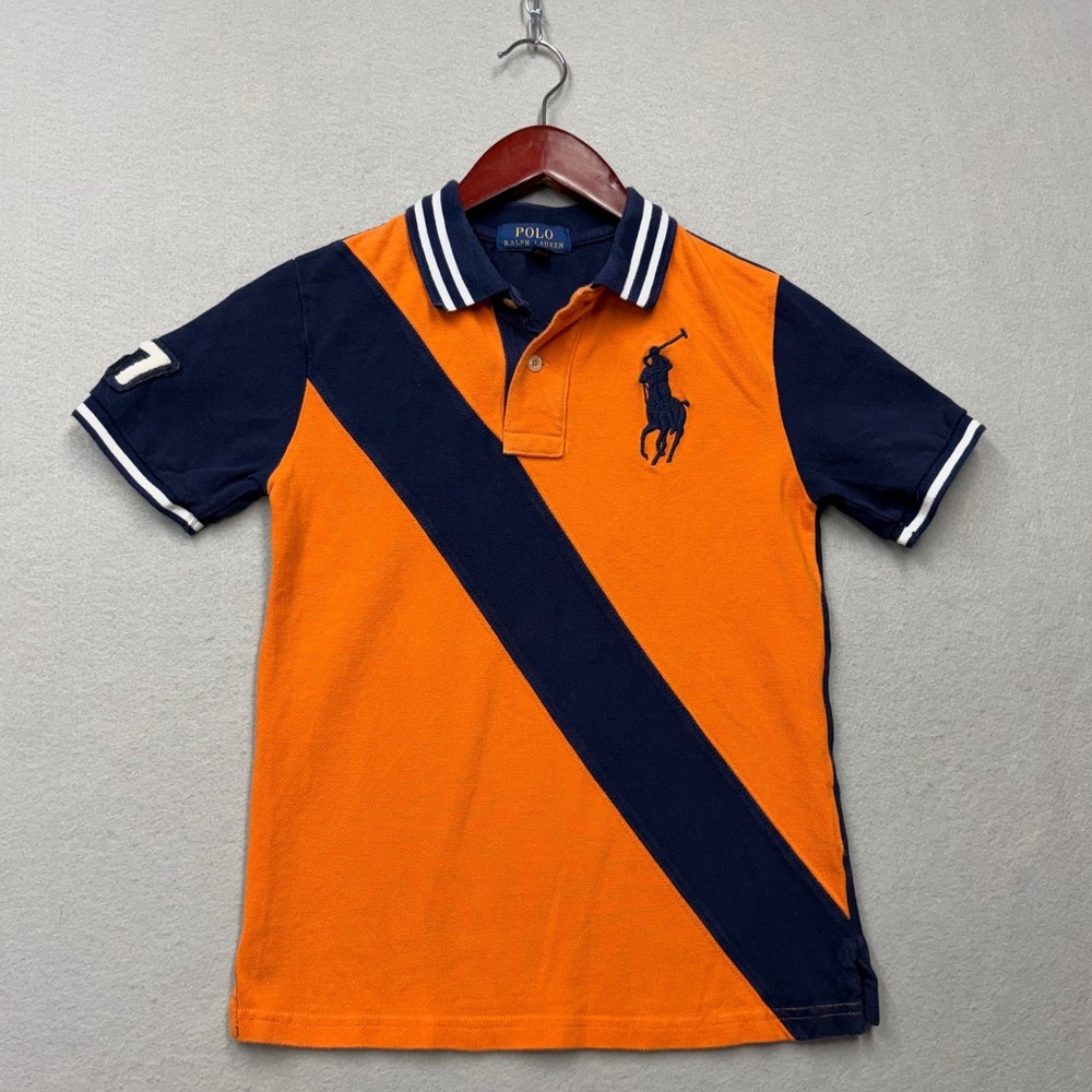 Polo Ralph Lauren Polo Shirt Kids Size 8 Orange Navy Big Pony Academy Athl 67